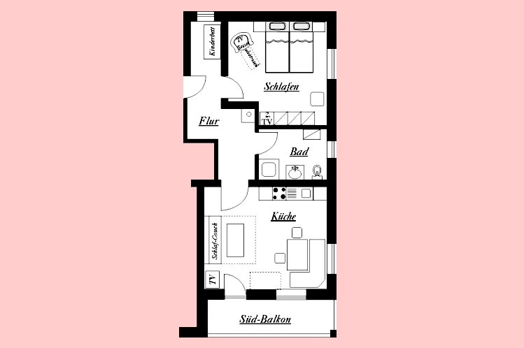 Grundriss Ferienwohnung 1 Südbalkon